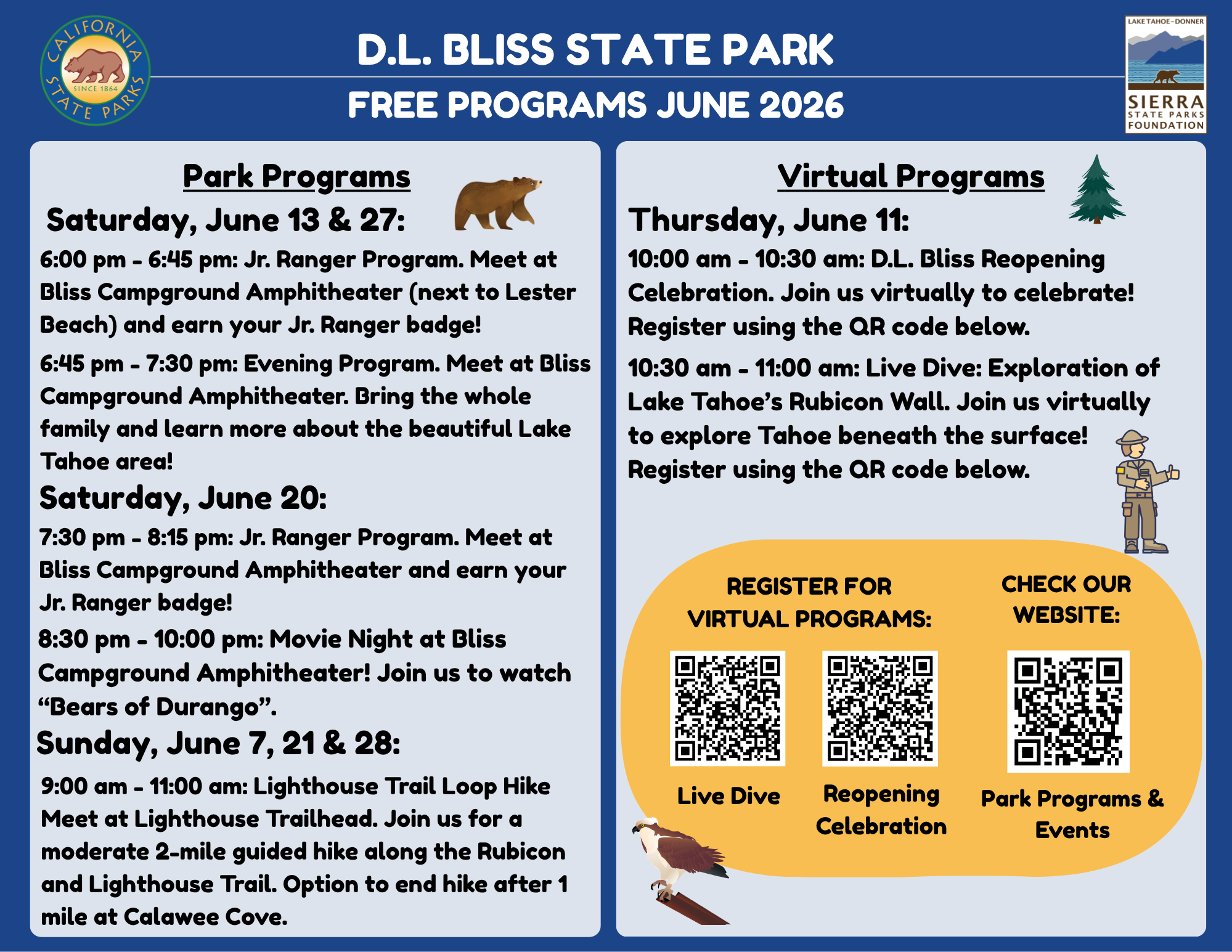 D.L. Bliss Interpretative Schedule June 2026
